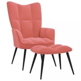 vidaXL Scaun de relaxare cu taburet, roz, catifea