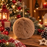 Glob decorativ pufos maro pentru bradul de Craciun, 10 cm, aspect blana