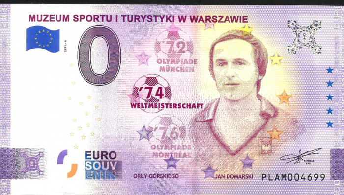 RARR : 0 EURO SOUVENIR - POLONIA , FOTBALISTUL JAN DOMARSKI - 2021.6 - UNC