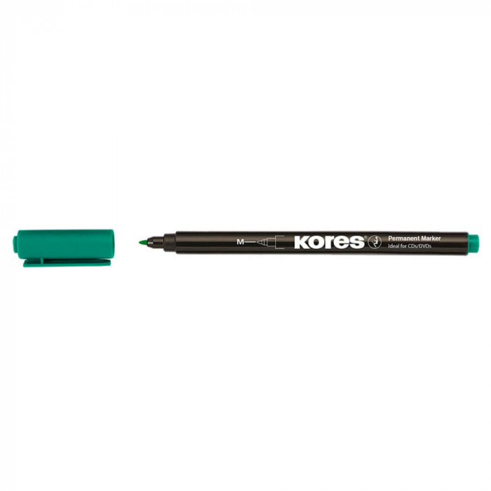 Marker Permanent Kores, Varf Rotund, 1 mm, Verde, pentru CD/DVD, Markere Permanente, Marker Verde Permanent, Markere Verzi Permanente, Marker Kores, M