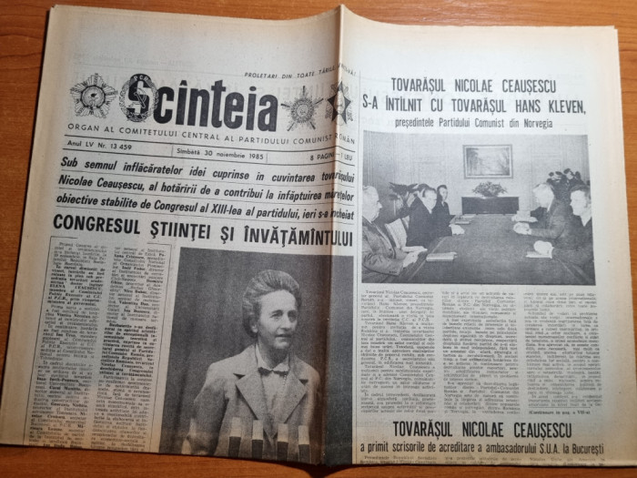 scanteia 30 noiembrie 1985-congresul invatamantului cuvantarea elenei ceausescu