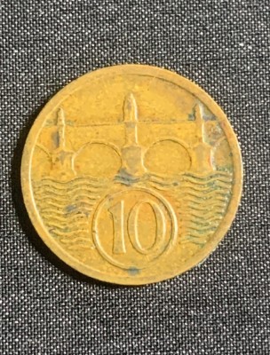 Moneda Cehoslovacia 10 haleri 1925 foto