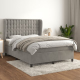 VidaXL Pat box spring cu saltea, gri deschis, 140x200 cm, catifea