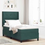 VidaXL Pat cu boxă spring LED și saltea Verde &icirc;nchis 90 x 200 cm