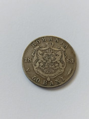 ROMANIA - 50 Bani 1881 . Argint . Piesa mai rara in aceasta stare ! foto