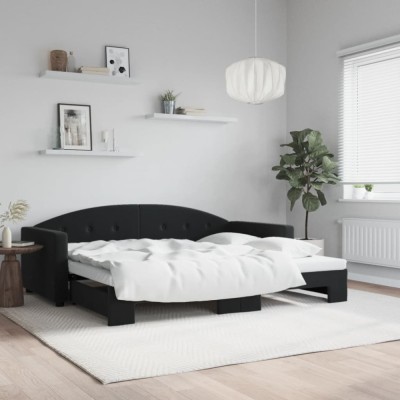 vidaXL Pat de zi cu extensie, negru, 90x190 cm, catifea 3197316 foto