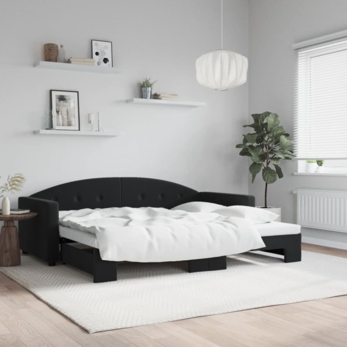 vidaXL Pat de zi cu extensie, negru, 90x190 cm, catifea 3197316