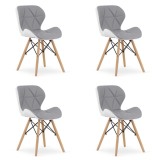 Set 4 scaune stil scandinav, Artool, Lago, piele ecologica, lemn, gri si alb, 47x52x73 cm