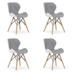Set 4 scaune stil scandinav, Artool, Lago, piele ecologica, lemn, gri si alb, 47x52x73 cm