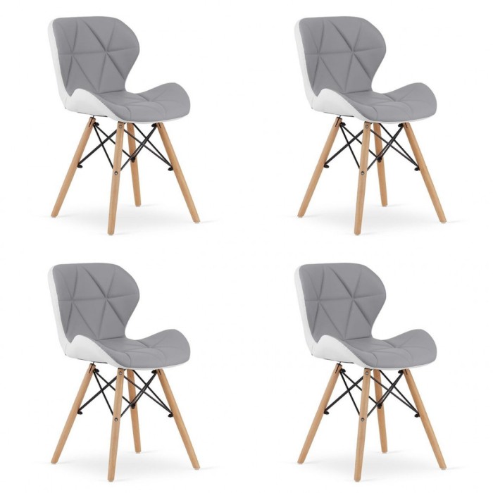Set 4 scaune stil scandinav, Artool, Lago, piele ecologica, lemn, gri si alb, 47x52x73 cm
