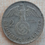 (A592) MONEDA DIN ARGINT GERMANIA - 2 REICHSMARK MARK 1937, LIT. A, NAZISTA