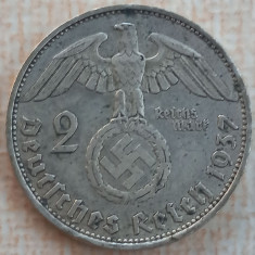 (A592) MONEDA DIN ARGINT GERMANIA - 2 REICHSMARK MARK 1937, LIT. A, NAZISTA