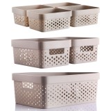 Set GinzaMaison 7 cosuri organizare si depozitare pentru baie, dormitor, bucatarie, camara, casa, Culoare Bej (1 buc. 33x23x14 cm, 2 buc. 23x15x10 cm