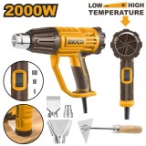 Trusa pistol cu aer cald 6 reglaje si accesorii, ideal pentru decapare, dezlipire si uscare rapida - Ingco HG200047