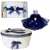 Set dantela trusou botez, cutie trusou si lumanare, Ingeras, decor bleumarin,