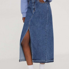 Hollister Co. fusta jeans culoarea albastru marin, maxi, drept