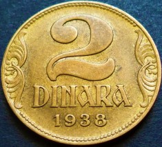Moneda istorica 2 DINARI / DINARA - YUGOSLAVIA, anul 1938 * cod 1387