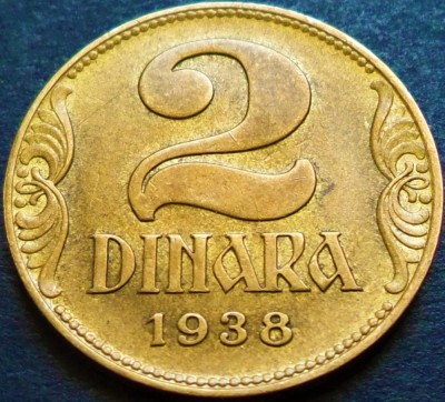 Moneda istorica 2 DINARI / DINARA - YUGOSLAVIA, anul 1938 * cod 1387 foto