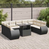 Gossi set canapele de gradina cu perne, 10 piese, negru, poliratan
