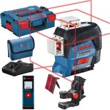 Bosch GLL 3-80 C + GLM 20 - Nivela laser cu linii 30 m +/-0.2 mm/m 3 linii laser fascicul rosu proiectie 360 grade suport perete valiza speciala + Tel