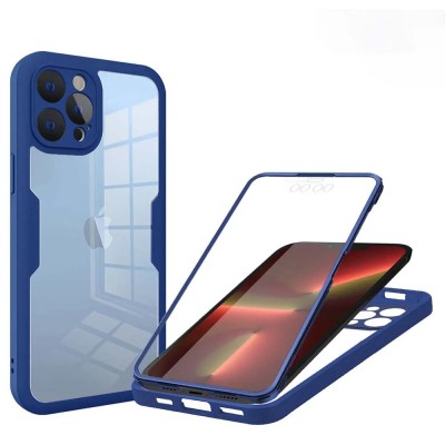 Husa iPhone 13 Pro 360 grade silicon TPU transparenta Albastru foto