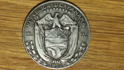 Panama -raritate pt cunoscatori 12,5g argint 900- 1/2 medio balboa 1933 superba! foto