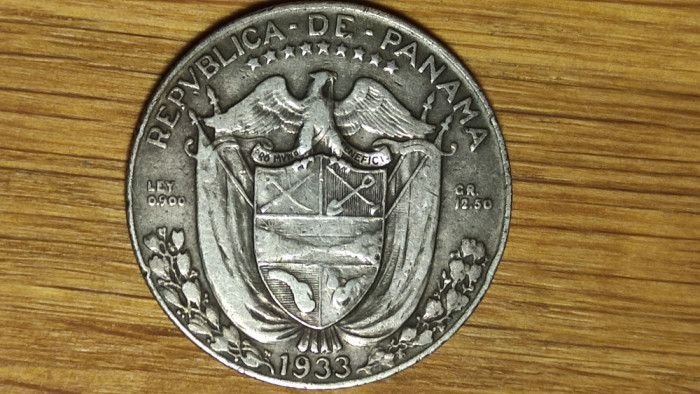 Panama -raritate pt cunoscatori 12,5g argint 900- 1/2 medio balboa 1933 superba!