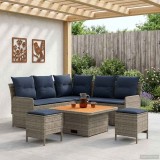 vidaXL Seturi de mobilier 6 pcs Gri și albastru marin Ratan PE 3422186