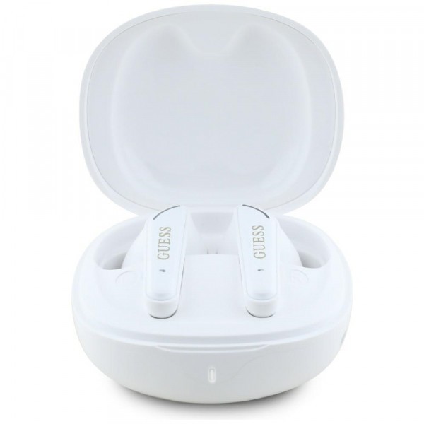 Handsfree Bluetooth Guess Flat Classic Logo Electroplated, TWS, Alb
