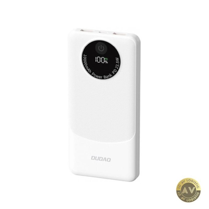 Baterie Externa Dudao K12 10000mAh 22.5W QC + PD 1 x USB-C - 2 x USB-A Alba