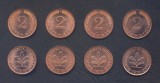 GERMANIA █ RFG █ SET COMPLET DE MONEDE █ 2 Pfennig █ x4 buc █ 1978 █ D F G J █ KM-105 █ UNC