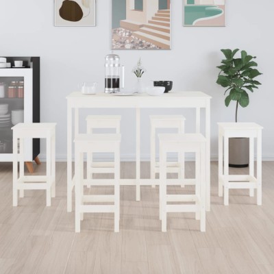 Set mobilier de bar, 7 piese, alb, lemn masiv de pin foto