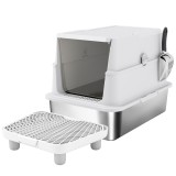 PawHut Litieră, oțel inoxidabil, interior XL, cu lopată, gri deschis | Aosom Romania