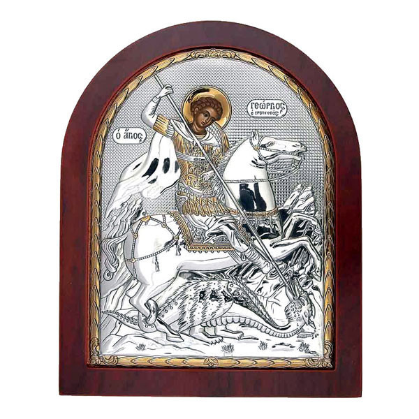 Icoana Sfantul Gheorghe Argint 8.1X9.6cm COD: 2727
