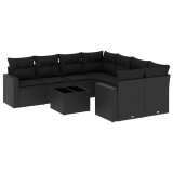Cumpara ieftin Set mobilier de gradina cu perne, 9 piese, negru, poliratan