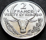 Moneda exotica 2 FRANCI KIROBO - MALAGASY MADAGASCAR, anul 1976 *cod 3846 A