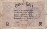 Bancnota Romania 5 lei 1917 Banca Generala Romana BGR, seria G 7369723, stampila