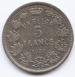 Belgia 1 Belga / 5 Franci 1931 - Albert I (text francez), 31 mm, KM-97.1, Europa, Nichel