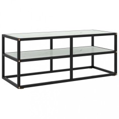 vidaXL Comodă TV, negru cu sticlă albă marmorată, 100x40x40 cm 322857