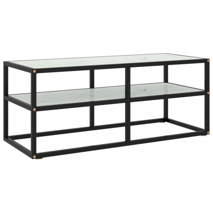 Gossi comoda tv, negru cu sticla alba marmorata, 100x40x40 cm