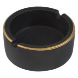 Scrumieră rotundă din ciment, neagră cu margine aurie, &Oslash;8.5x3.5cm, CMCLASS