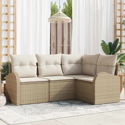 vidaXL Set de canapele pentru grădină 4 pcs Bej și alb Rattan poli 3354690 foto