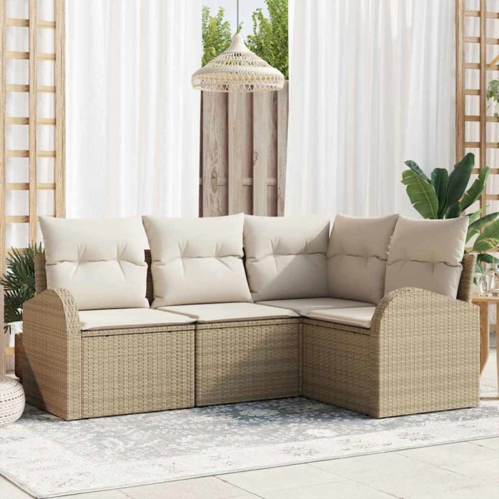 vidaXL Set de canapele pentru grădină 4 pcs Bej și alb Rattan poli 3354690