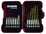 Biti 1/4&amp;quot; x 50 mm si burghie cu baza hexagonala Raider Power Tools set 15 piese