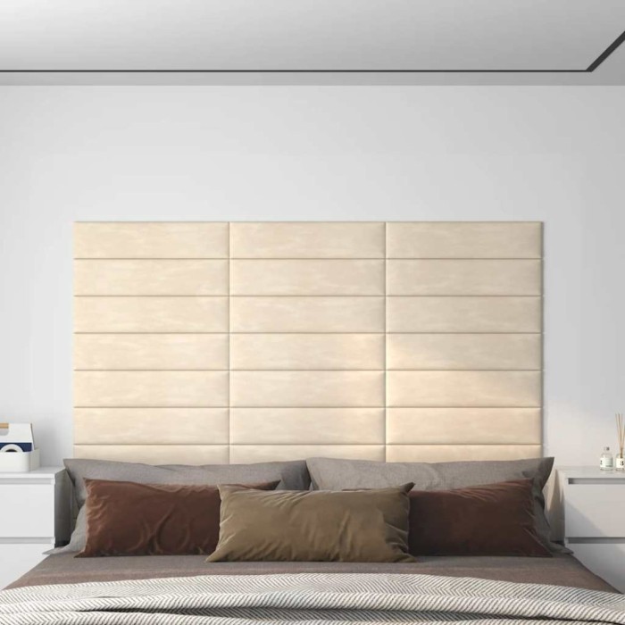 Panouri de perete 12 buc. crem 60x15 cm catifea 1,08 m&sup2;