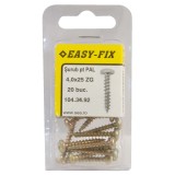 Surub pentru PAL / lemn, cu cap bombat, amprenta cruce, Easy-Fix, otel, zincat galben, 4 x 25 mm, set 20 bucati