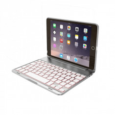 Husa carcasa wireless cu tastatura LED 7 culori Bluetooth din aluminiu pentru Ipad Mini 4 / 5 , argintiu foto