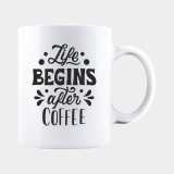 Cana alba personalizata THE LIFE BEGINS AFTER COFFEE, INOVATIX&reg;. 330ml, Oem