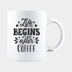 Cana alba personalizata THE LIFE BEGINS AFTER COFFEE, INOVATIX&reg;. 330ml