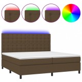 Cumpara ieftin Pat cu arcuri, saltea si LED, maro inchis, 200x200 cm, textil